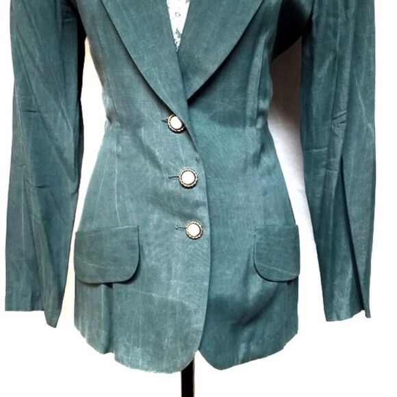 𝅺VINTAGE All That Jazz Green Power Suit Blazer - Picture 6 of 13